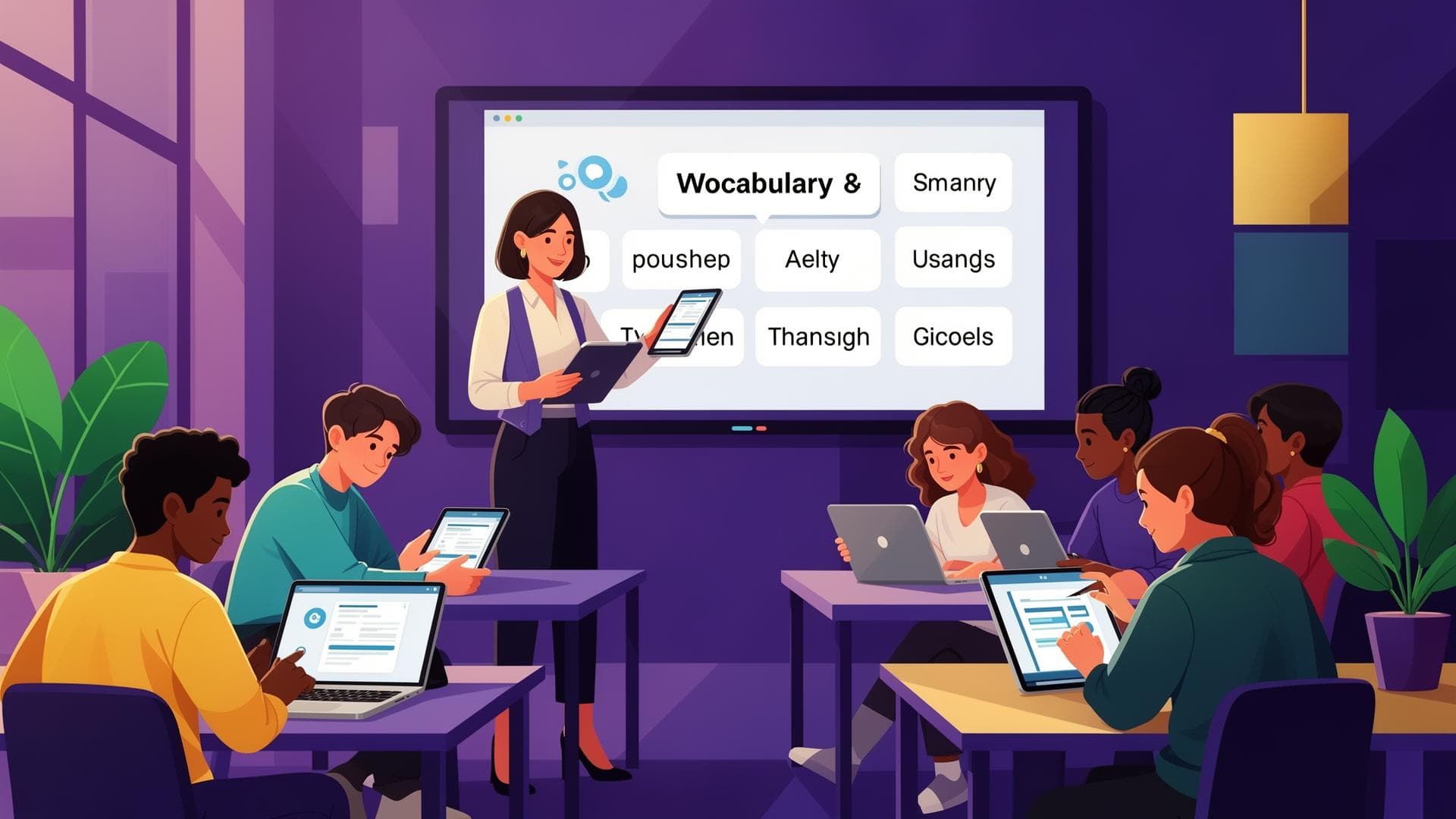 Teachers and students learning together in a modern classroom